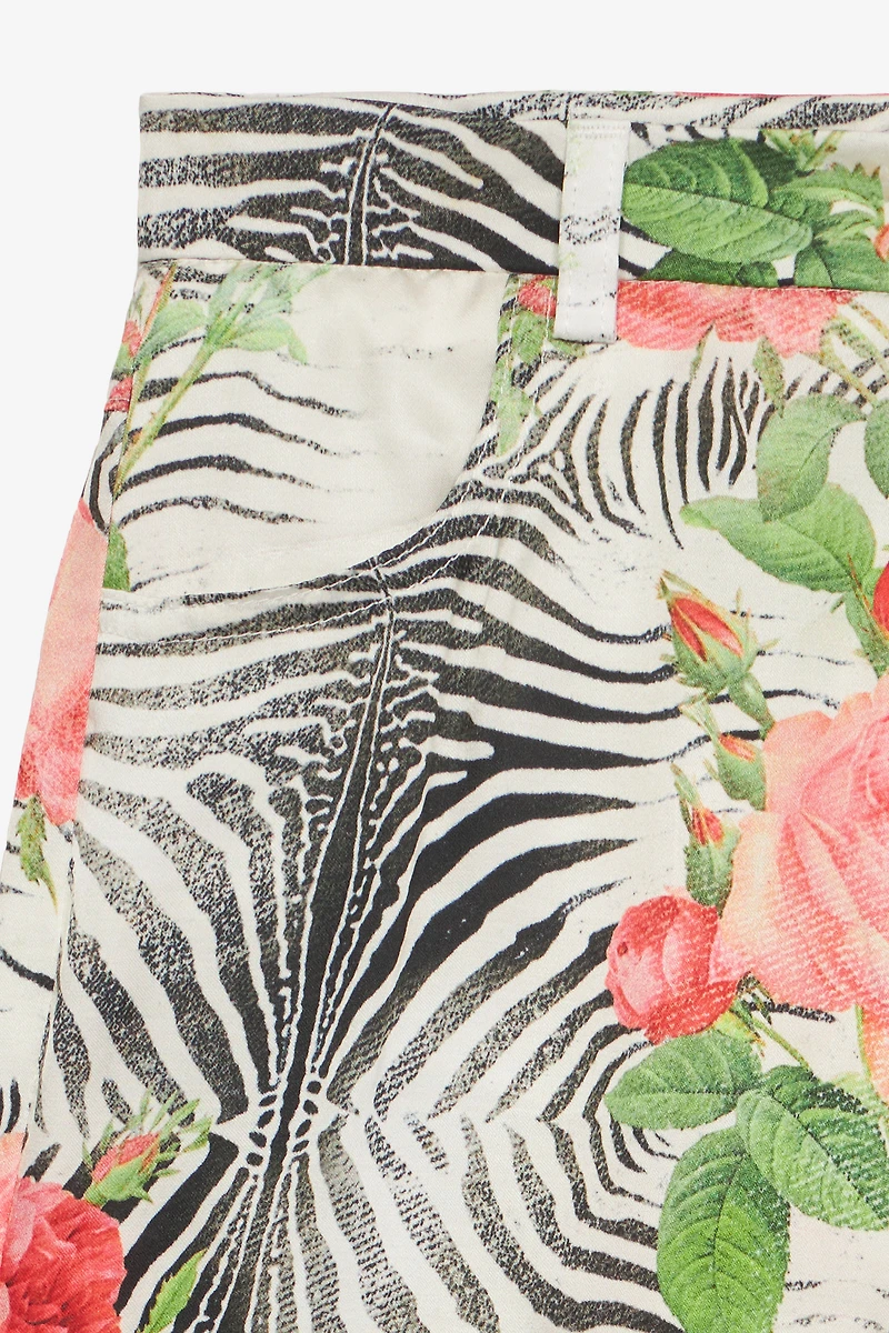 Shorts With White Tigress And Rose Print