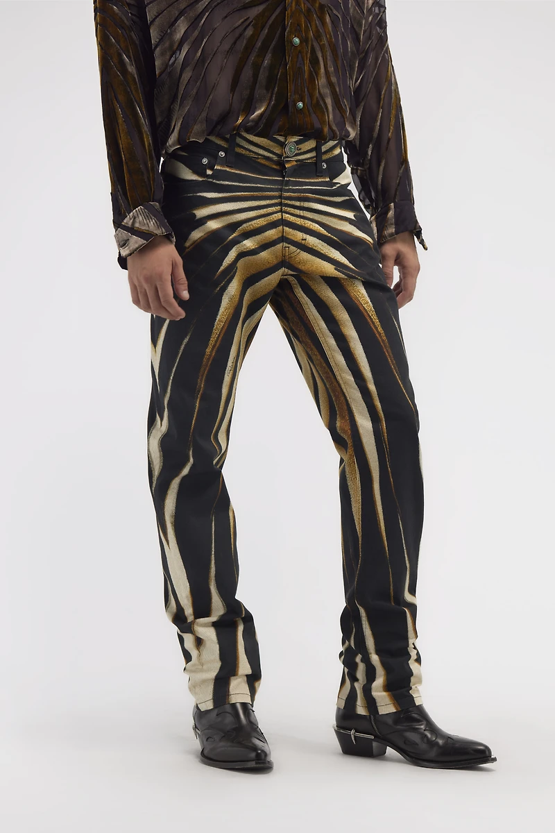 Slim fit jeans with Ray of Gold print