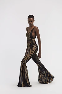 Knit jumpsuit with Ray of Gold print
