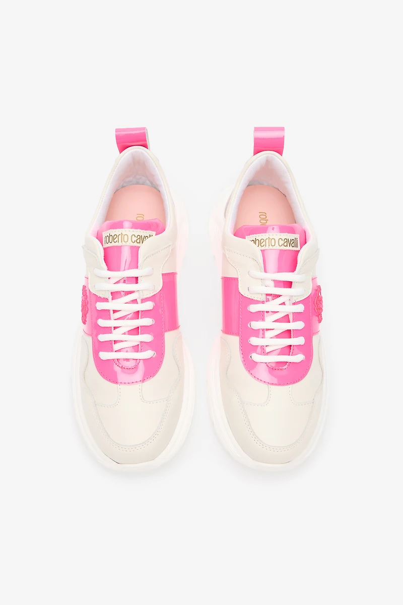 White And Pink Leather Running Shoes With Monogram RC