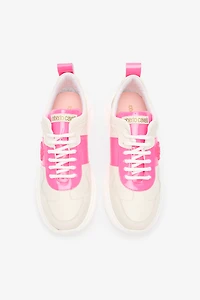 White And Pink Leather Running Shoes With Monogram RC