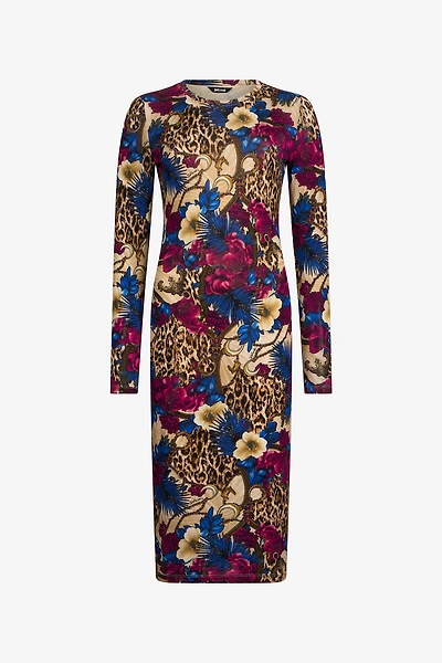 Flower Leopard Print Midi Dress