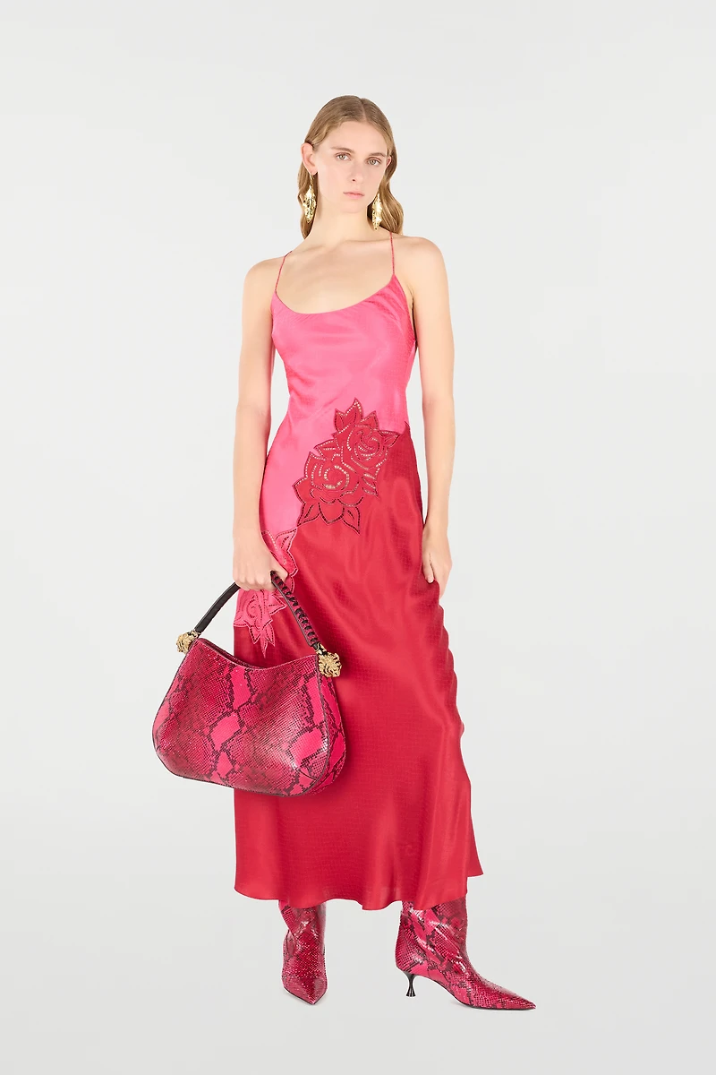 Long Dress With Perforated Rose Pattern