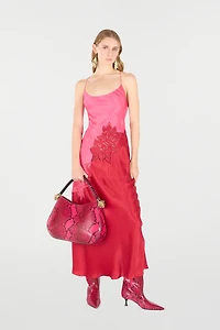 Long Dress With Perforated Rose Pattern