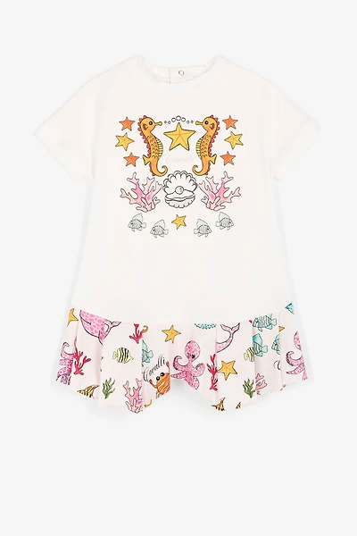 Aquatic-print short-sleeved dress