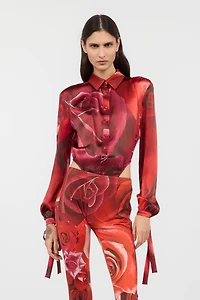 Bodysuit Shirt With Garden Rose Print