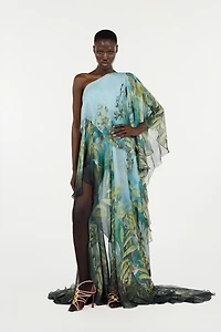 Extra-Long Silk Dress With Nature Print