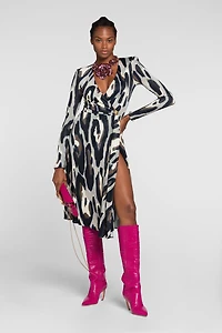 Animal-print wrap midi dress
