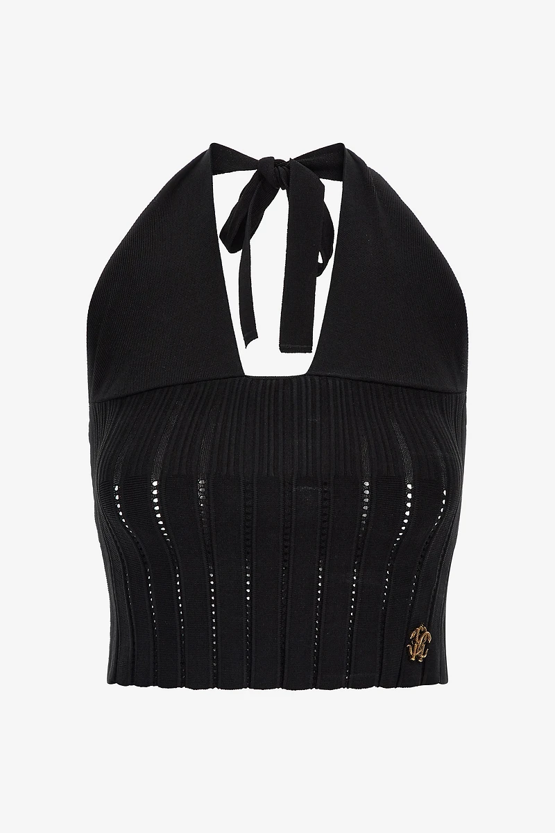 Black Ribbed Halter Top