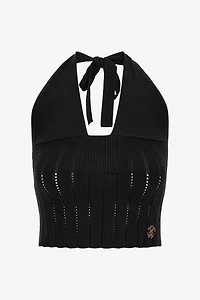 Black Ribbed Halter Top