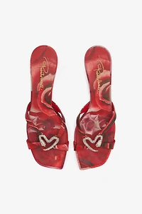 Sandals With Rose Print And Bejeweled Snake
