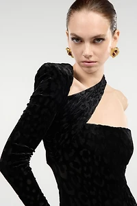 Asymmetrical Black Dress With Jaguar Skin Pattern