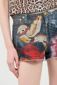 Denim Shorts With Roses And Snakes