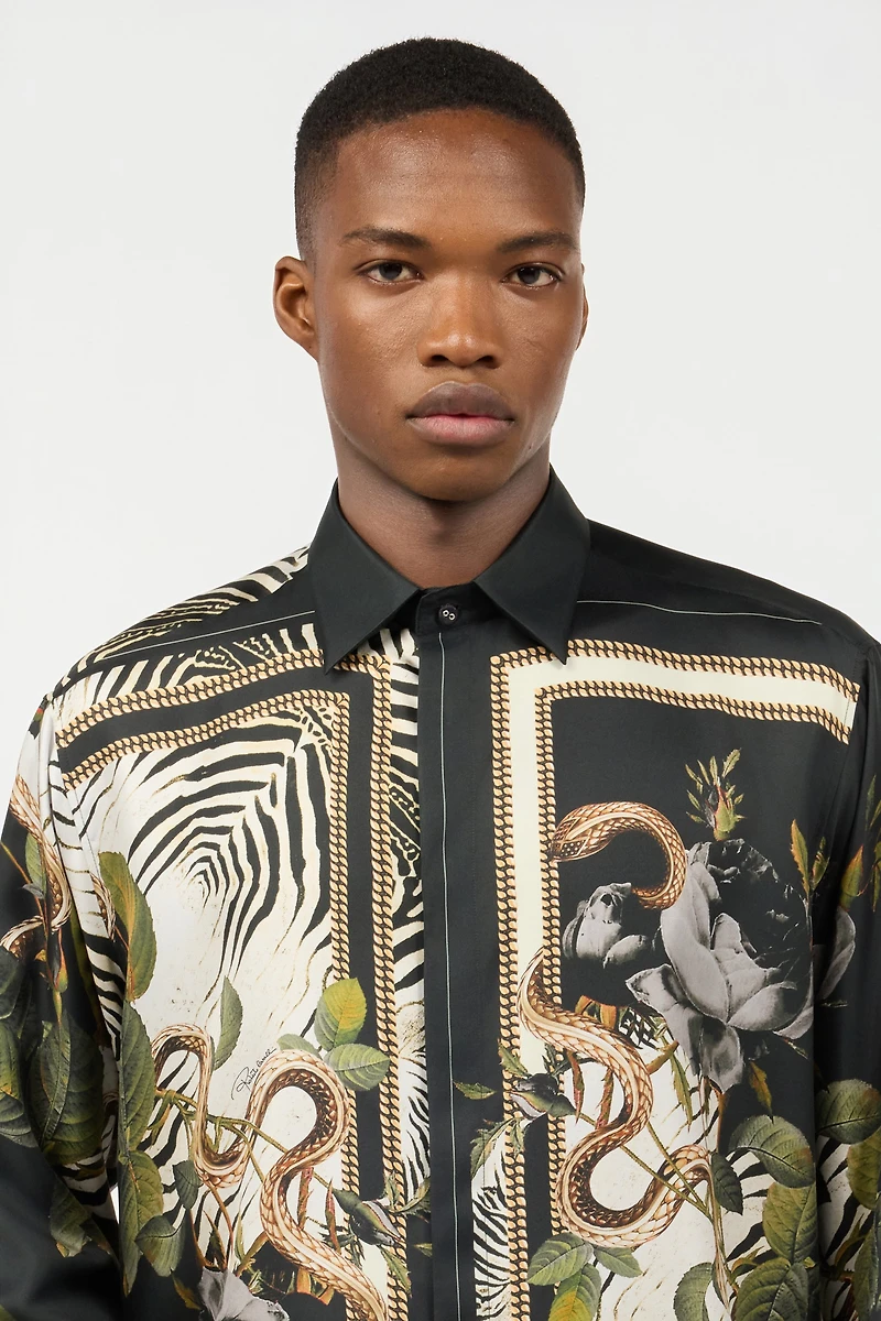 Zebra And Snake Print Silk Shirt