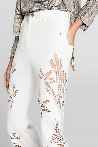 Floral Cut-Out Flared Jeans