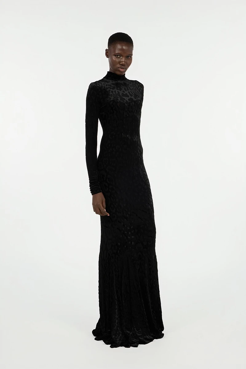 Long Black Dress With Jaguar Skin Pattern