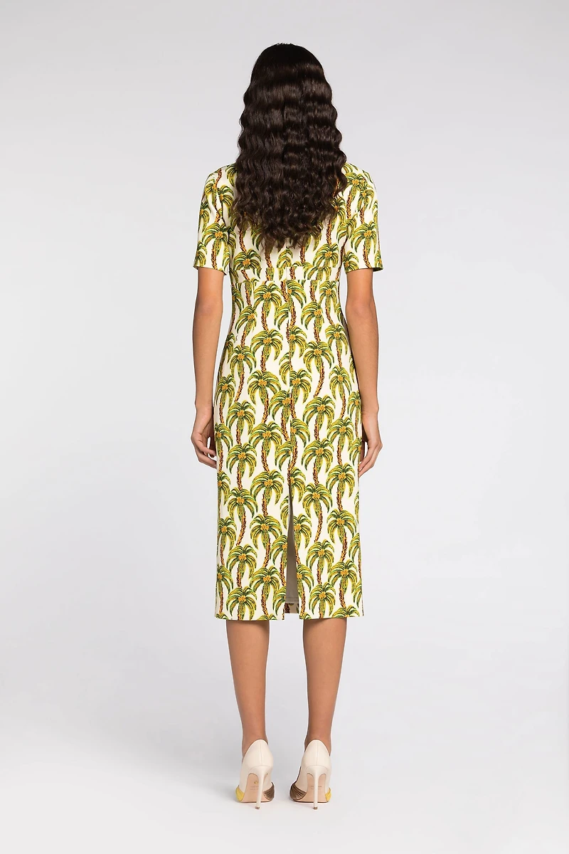 Palm tree-print midi dress