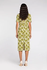 Palm tree-print midi dress