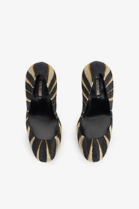 Print Satin Pumps with Rhinestones