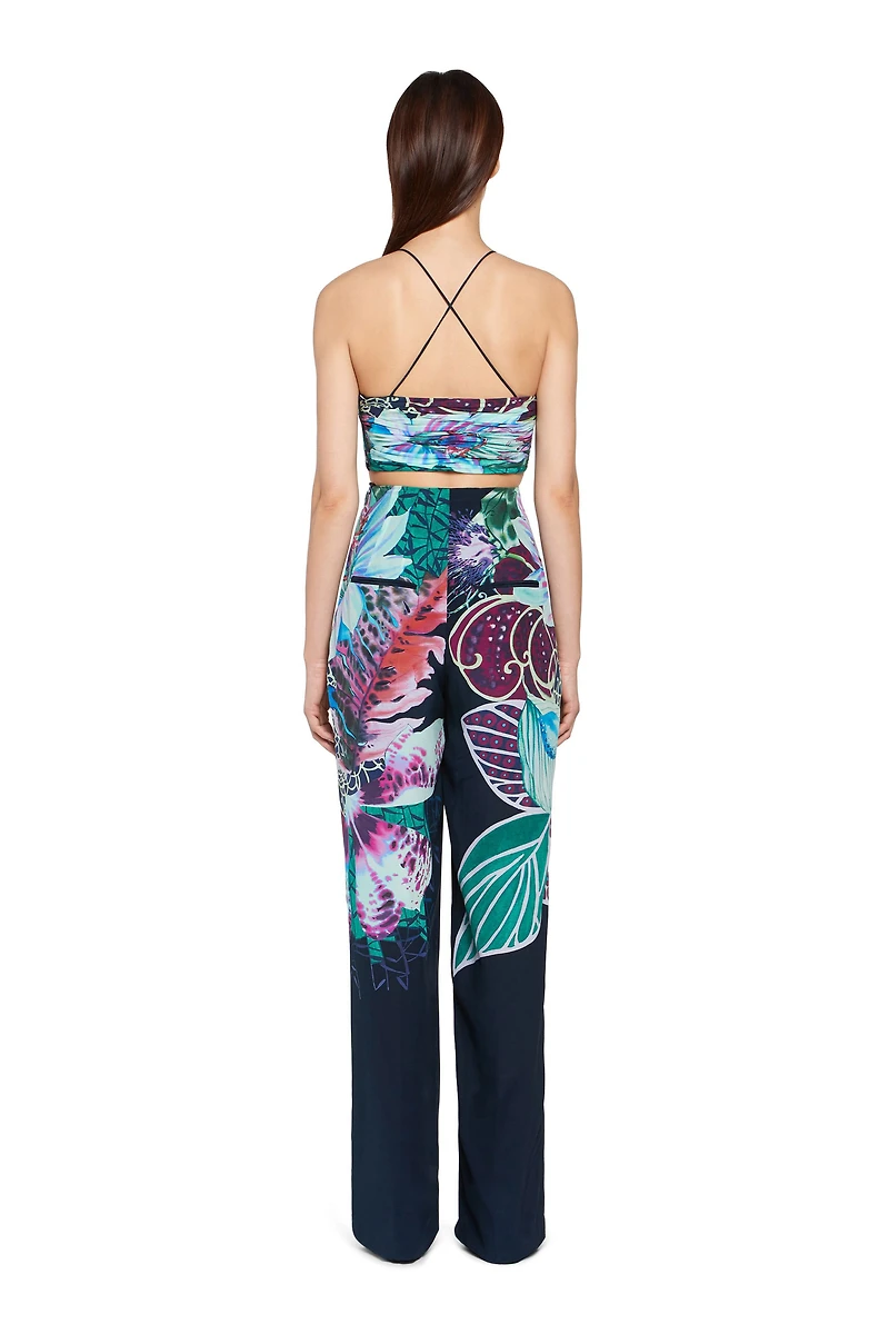 Exotic Flora print silk jumpsuit