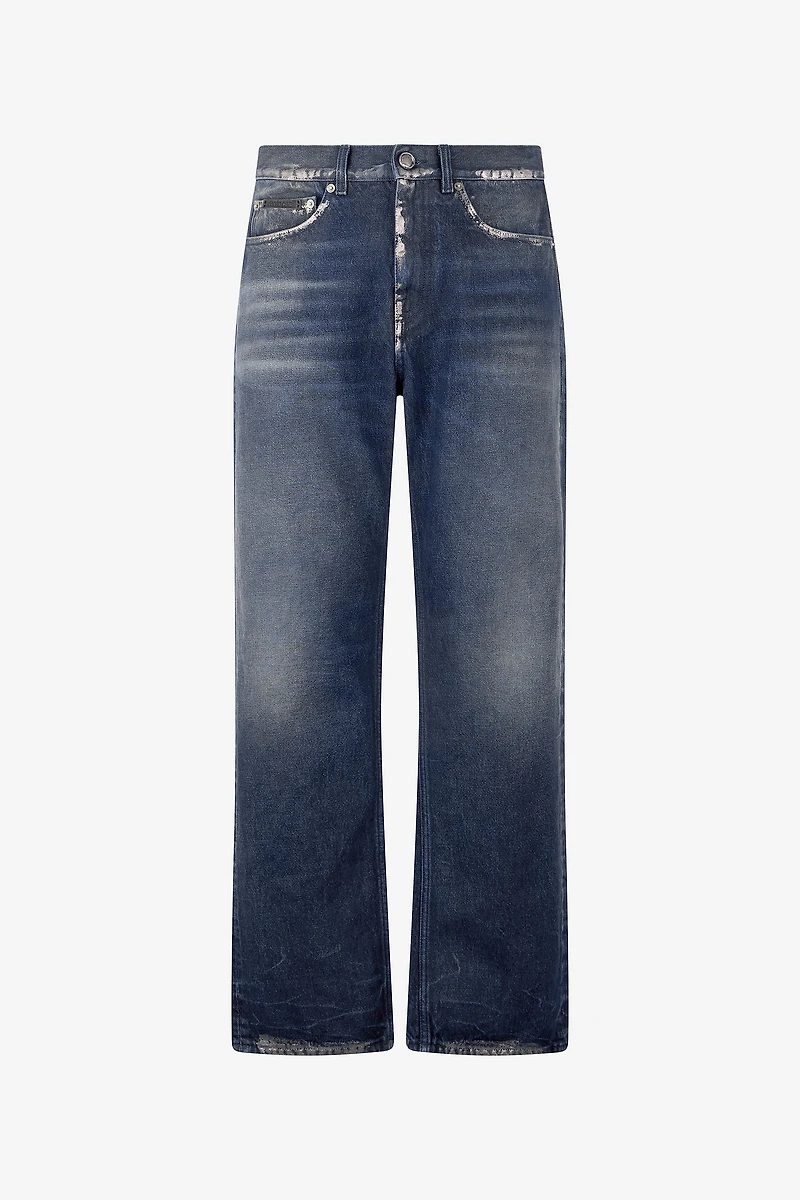 Sandblasted-Effect Jeans With Chain