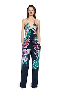 Exotic Flora print silk jumpsuit
