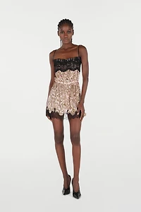 Silk Mini Dress With Lace Inserts