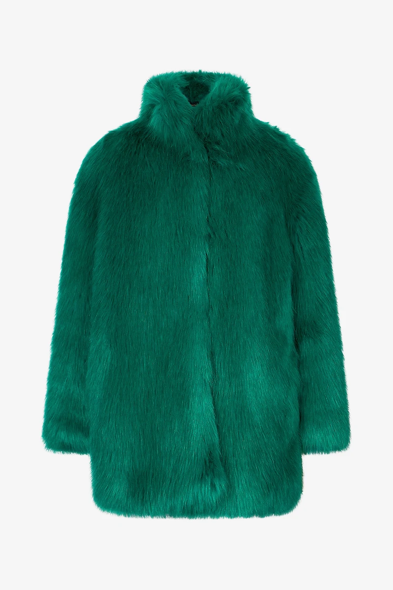 Faux fur coat with high collar