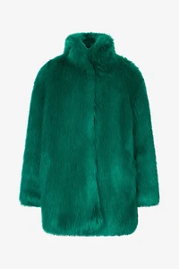 Faux fur coat with high collar