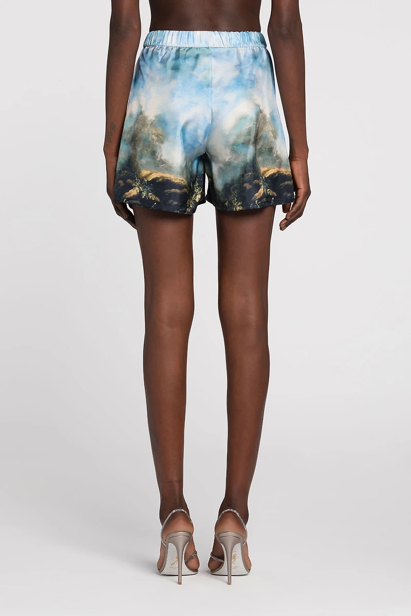 Graphic-print silk shorts
