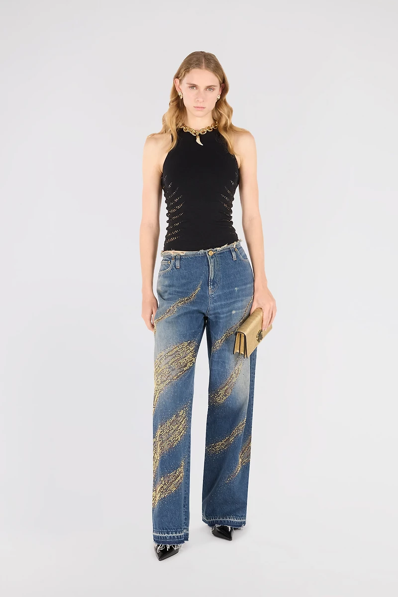 Jeans With Rhinestoned Zebra Pattern