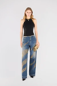 Jeans With Rhinestoned Zebra Pattern