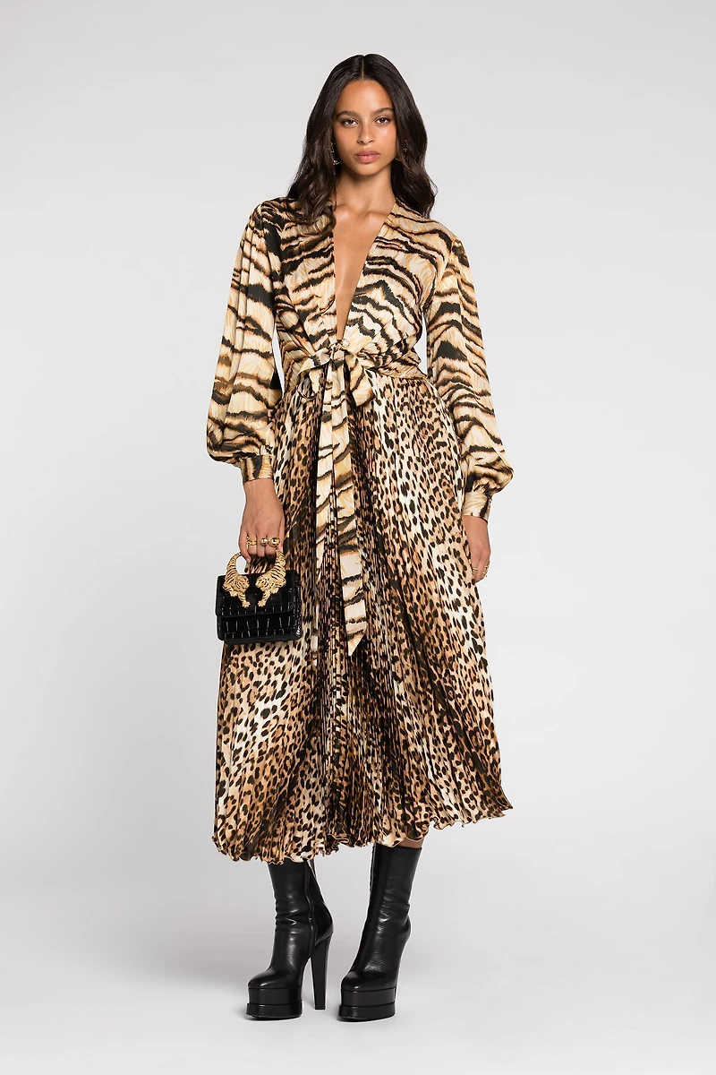 Animal-print knot-font midi dress