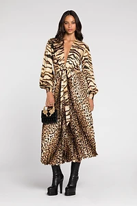 Animal-print knot-font midi dress