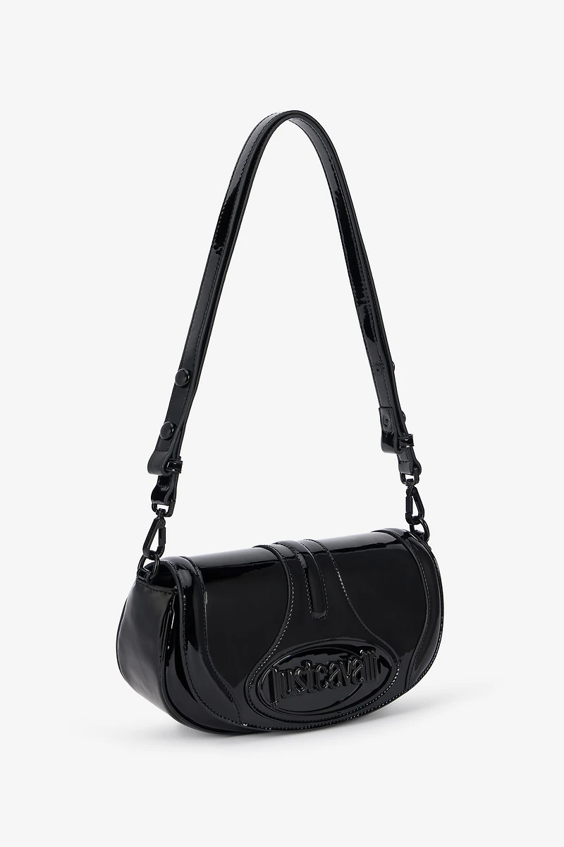 Black Glossy Shoulder Bag With Logo