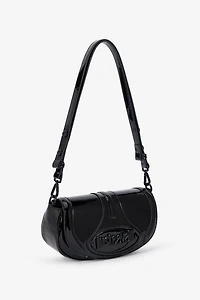 Black Glossy Shoulder Bag With Logo