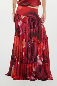 Extra-Long Skirt With Garden Rose Print