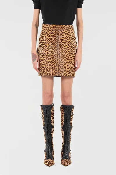 Leather Miniskirt With Leopard Skin Print