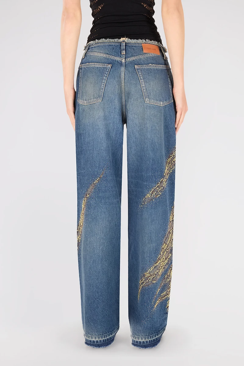 Jeans With Rhinestoned Zebra Pattern