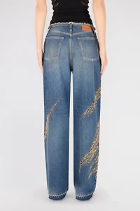 Jeans With Rhinestoned Zebra Pattern