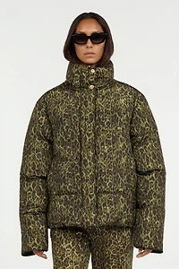Leopard Jacquard Print Reversible Puffer Jacket