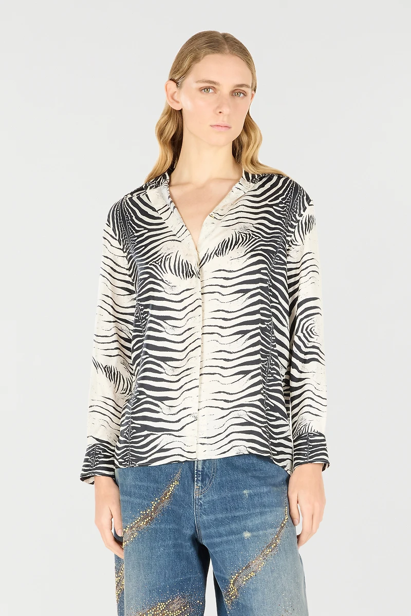 Zebra-Print Silk Shirt