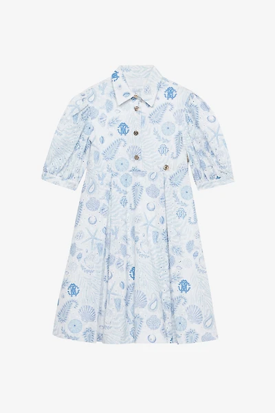 Marine-Print Broderie Anglaise Dress