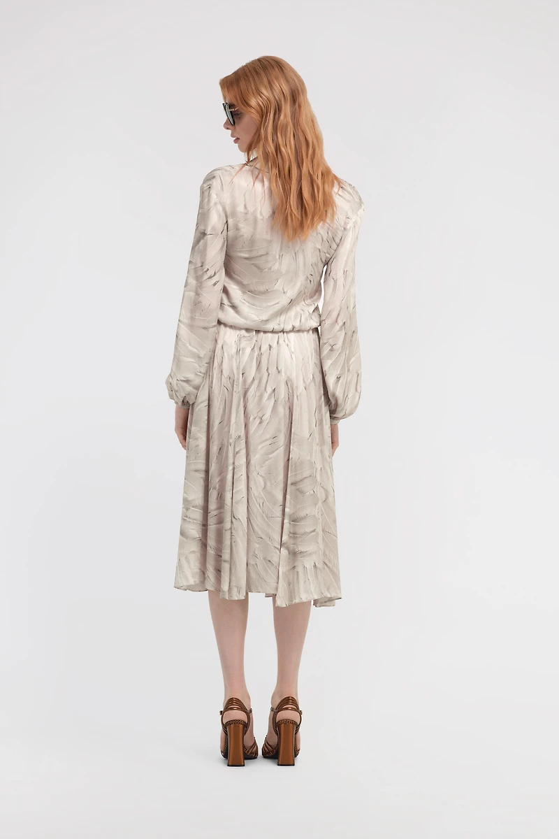 Ice Feathers Print Midi Dress