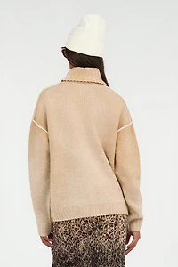 Beige Turtleneck Sweater With Heart Logo