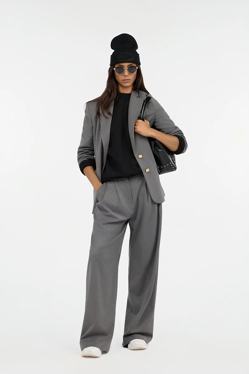 Grey Blazer With Gold Buttons