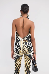 Ray Of Gold Print Silk Halter Top