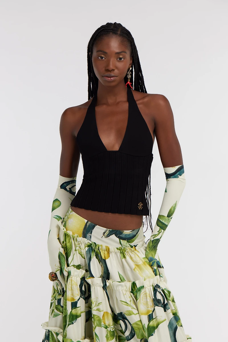 Black Ribbed Halter Top