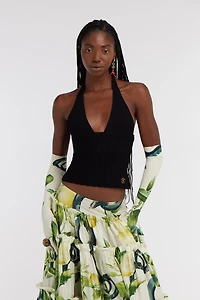 Black Ribbed Halter Top