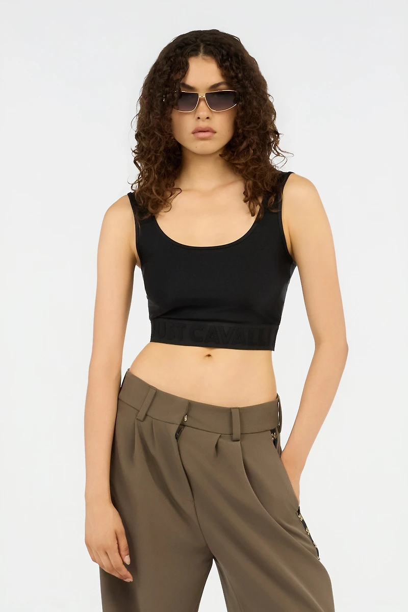 Black Crop Top with Logo Band